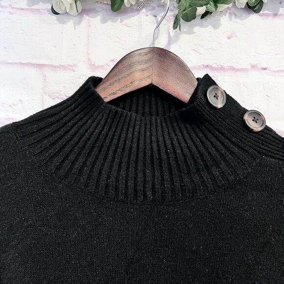 Anthropologie Women's Size Small Button Mock Neck Black Cozy Sweater Casual - Picture 5 of 13